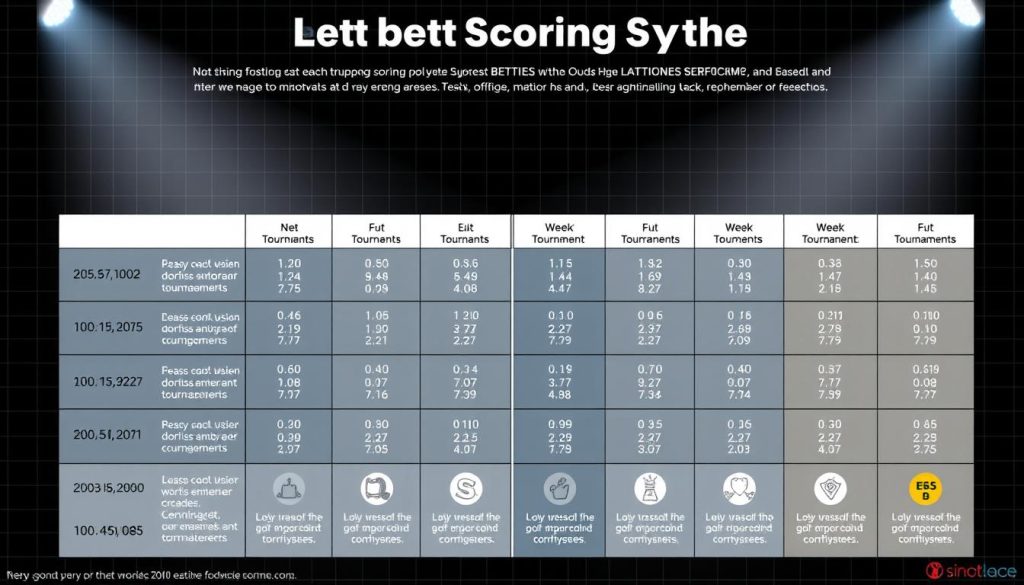 A detailed, well-lit comparative infographic showcasing various betting scoring systems. In the foreground, a central grid displays data points for different formats like daily, weekly, and season-long tournaments, with clear visual indicators. The middle ground features icons and illustrations to represent each system's key characteristics. The background has a subtle, clean grid pattern providing context and framing the main content. The overall aesthetic is sleek, modern, and data-driven, with a neutral color palette and balanced use of typographic elements to enhance readability and comprehension.