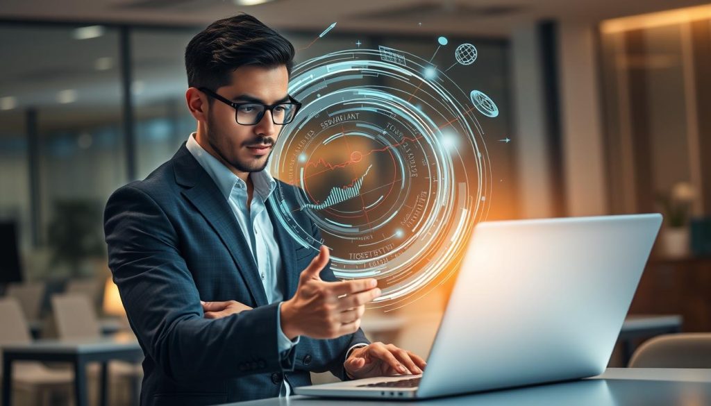 A dynamic and engaging representation of a "contrarian strategy opponent process." In the foreground, a thoughtful individual in professional attire, analyzing data on a sleek laptop, displaying focused determination. In the middle ground, abstract visualizations of opposing strategies swirling, indicating contrasting trends and statistical graphs, with a light emanating from the laptop creating a glow that adds emphasis. The background features a modern office setting, subtly blurred to focus on the subject and the swirling data, with soft, ambient lighting that conveys a sense of innovation and introspection. The overall mood is strategic and forward-thinking, embodying the essence of crafting contrarian yet +EV picks.