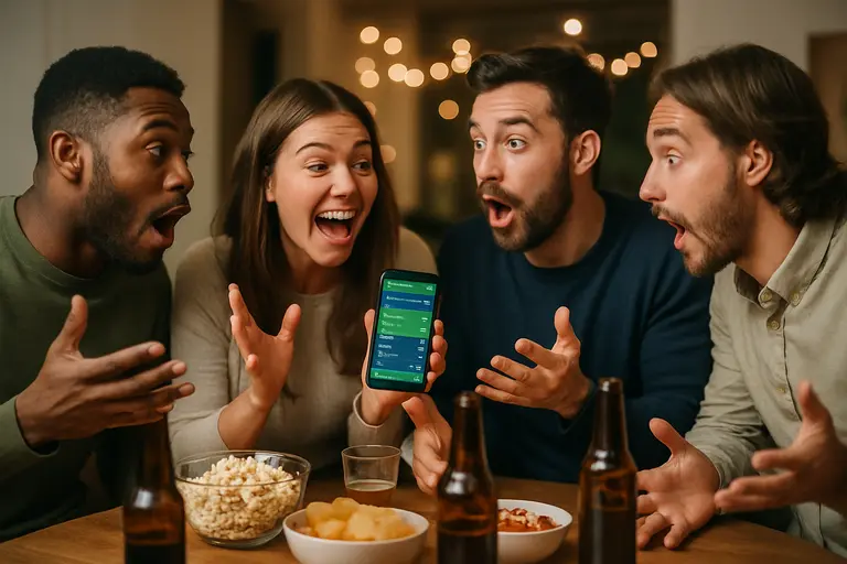 Community members reviewing betting challenge entries on shared screens