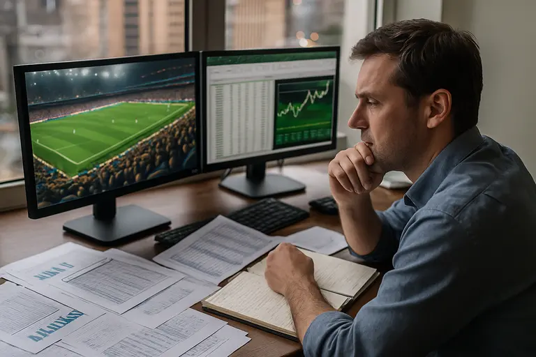 Analyst reviewing live sports markets across several device screens