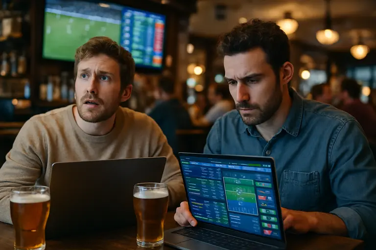 Side-by-side view of a sportsbook board and a phone showing market categories