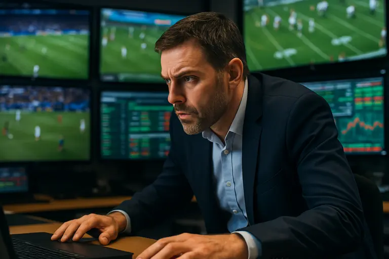 Person reviewing responsible gambling controls beside a football market dashboard