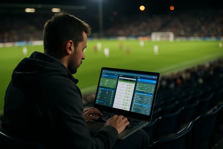 Sports bettor reviewing pricing charts and market rules before a game